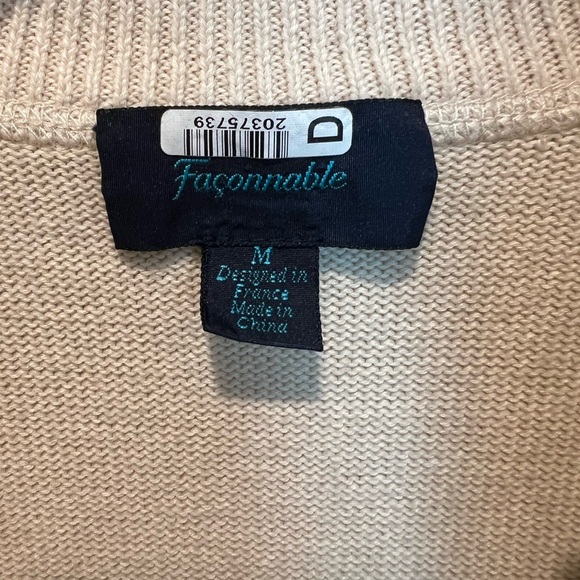 Faconnable Men’s Quarter Zip Sweater Cream Neutral Color Cotton Size M Pullover - Picture 6 of 10